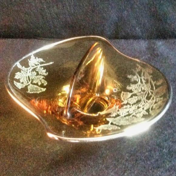 Vintage Amber Divided Dish Silver Flower Rim Plate Curved Tray Unique Home Decor - Picture 3 of 7